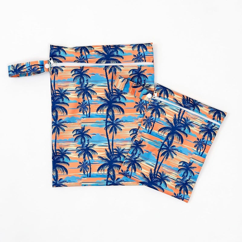 CoolaPeach 2 Pcs Wet Bags Waterproof Reusable Zippered Pocket Cloth Diaper Bag for Travel Beach Pool Swim, Baby Diapers,Gym Yoga Wet Clothes,Swimsuit,water wipes (Coconut tree) - Image 5